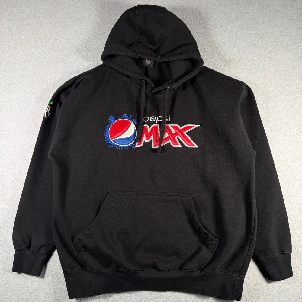 Pepsi Max Embroidered Black Hoodie Mens XL Pullover Sweatshirt Cotton Heritage